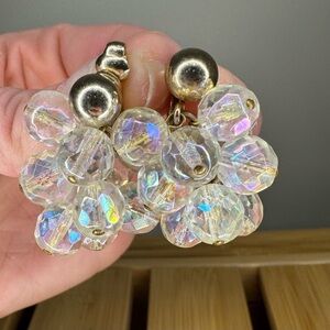 Vintage Bergere Elegant Aurora Borealis Crystal Clip-on Earrings